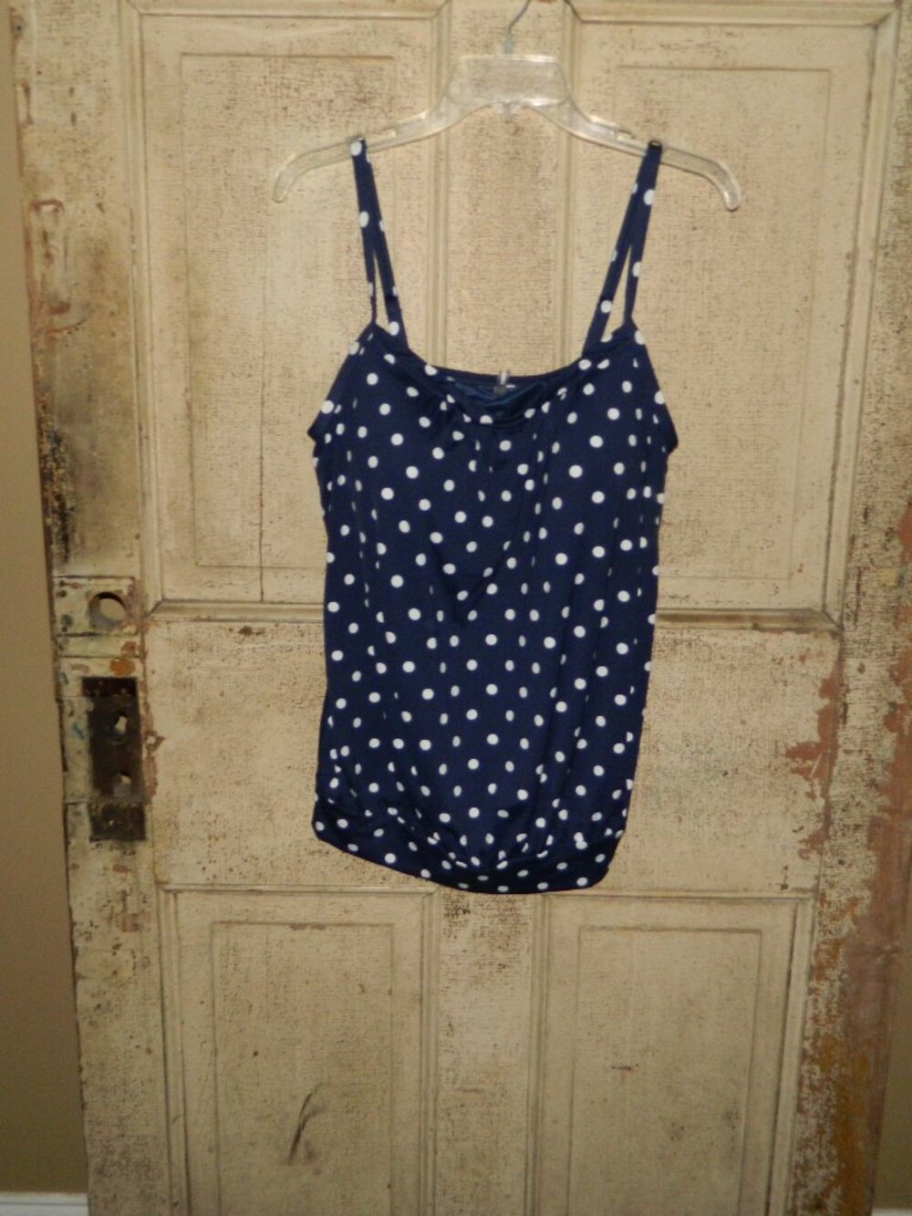 Lands' End Navy Blue Polka Dot Tankini Top Sz 14 (W-21)